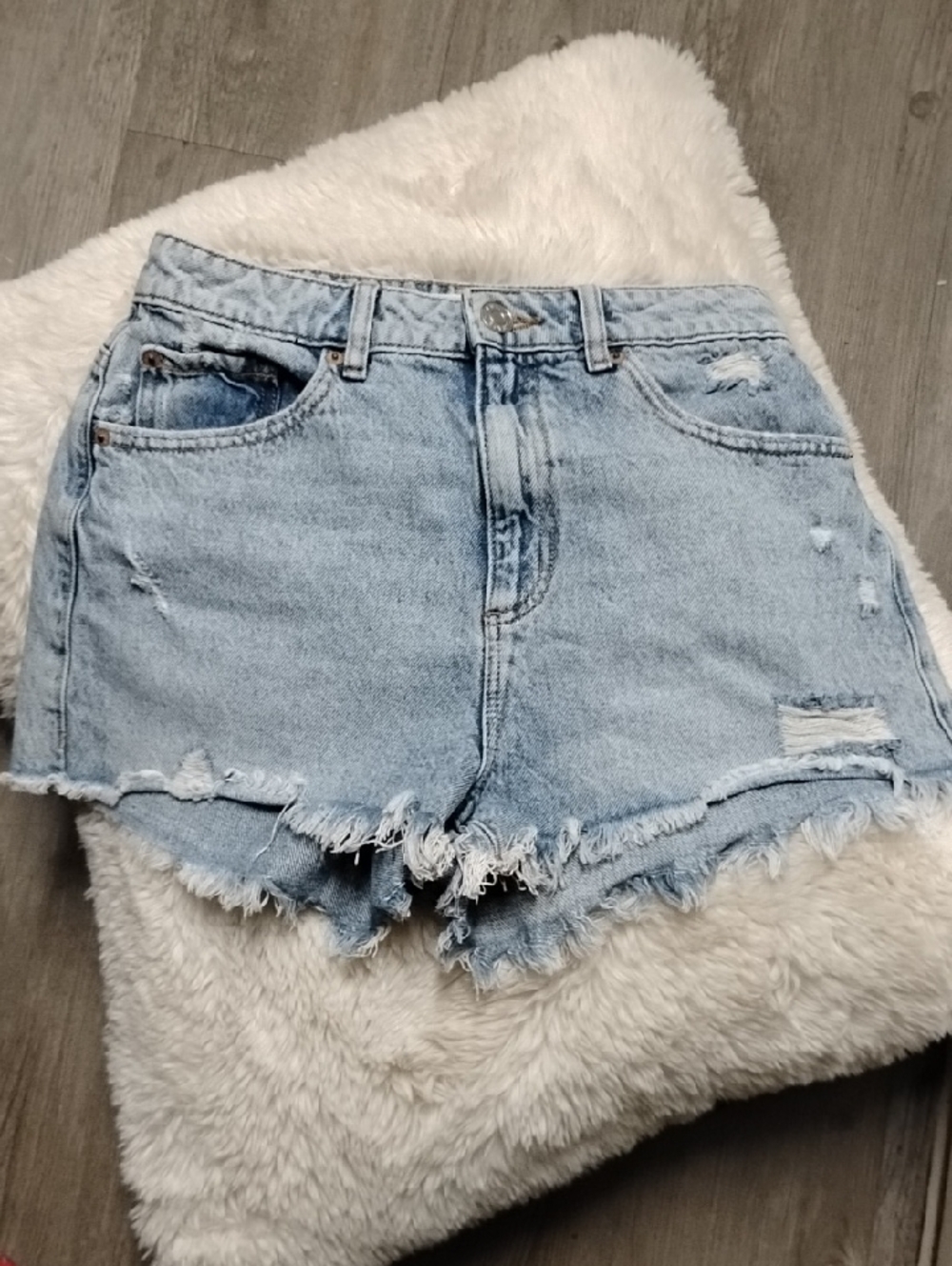 Casual Light Blue Distressed Denim Shorts for Women